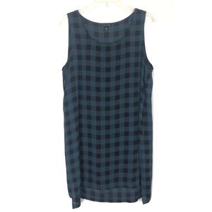 Eileen Fisher blue & black plaid sleeveless 100% silk tunic dress 
Size Large